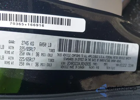 2018 Dodge Grand Caravan Sxt из США, поврежденный, VIN 2C4RDGCG4JR242035